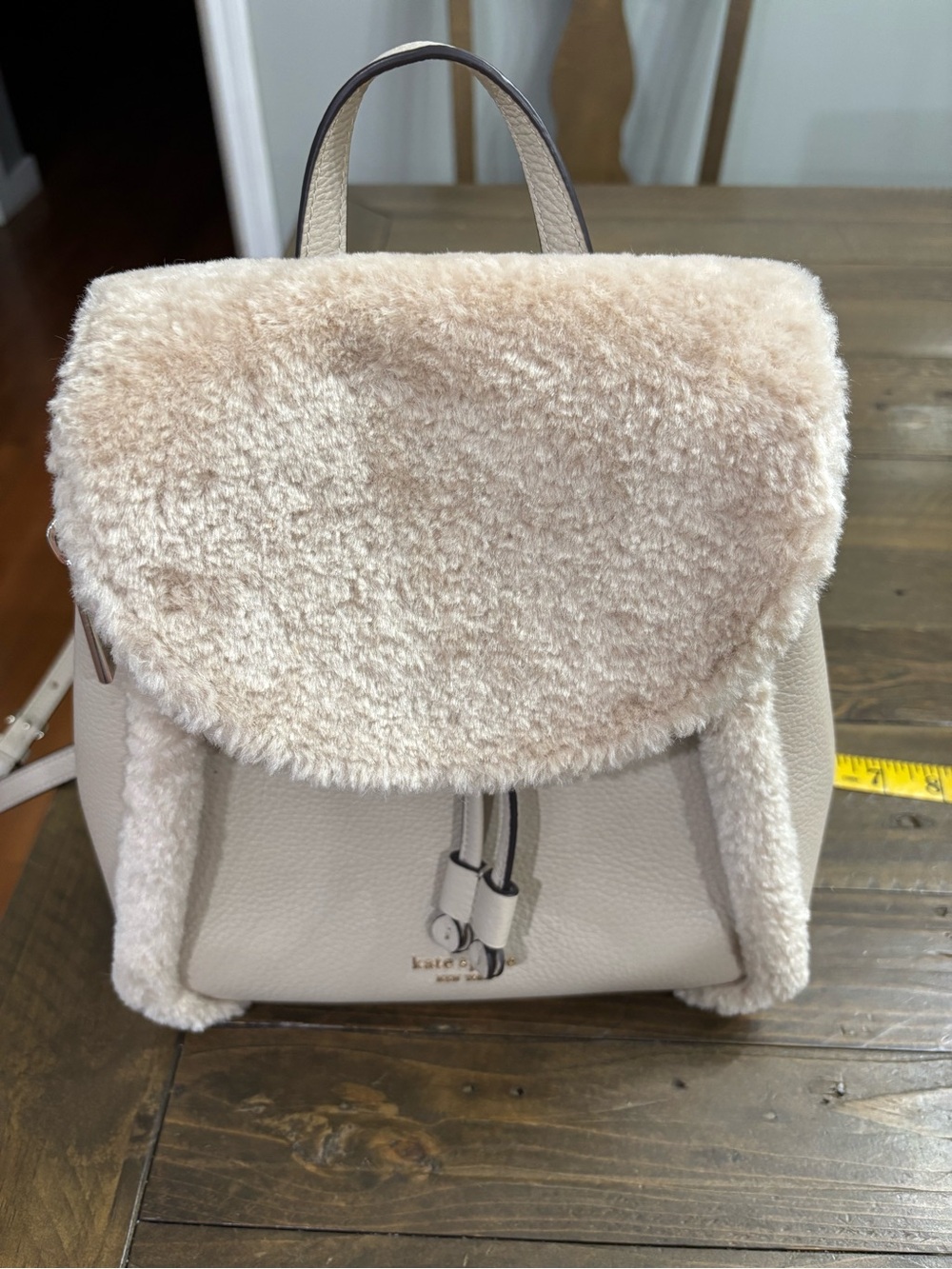 Kate Spade Leila Medium Flap Backpack with Faux Shearling Trim - Picture 12 of 12